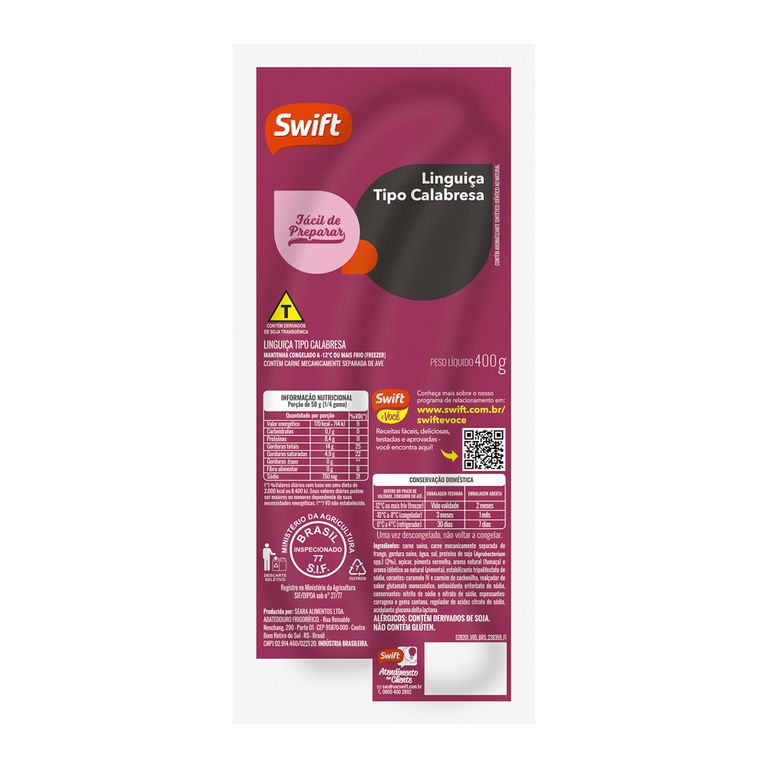 LINGUIÇA TIPO CALABRESA DEFUMADA SWIFT 400G