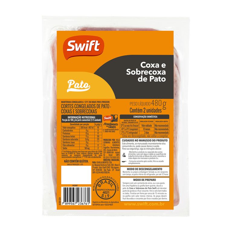 COXAS E SOBRECOXAS DE PATO SWIFT 480G